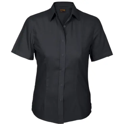 Black Basic Poly Cotton Blouse Short Sleeve Ladies